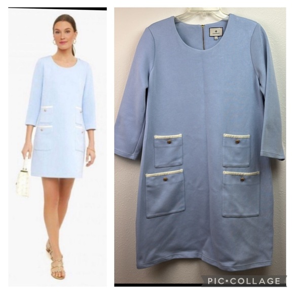 Tuckernut Francoise 60s mod mini shift dress light blue ponte stretch knit - Picture 1 of 12